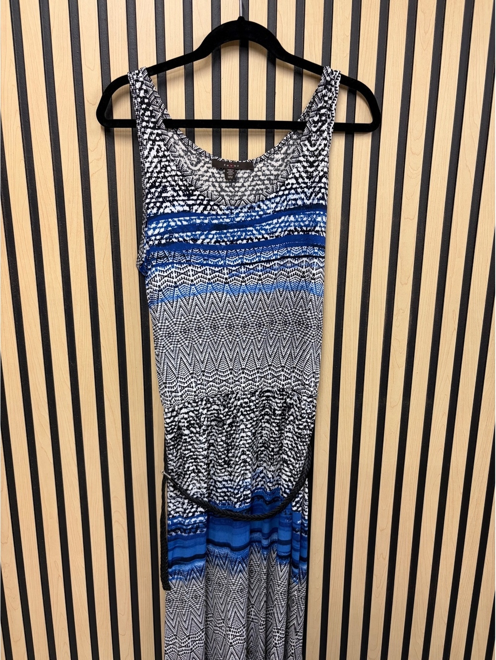 Fever Women's Sleeveless Maxi Dress in Blue and Black Print,